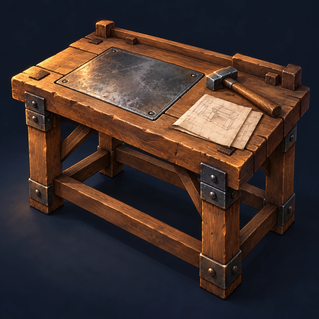 Original Smithing Bench illustration with a hammer and schematic