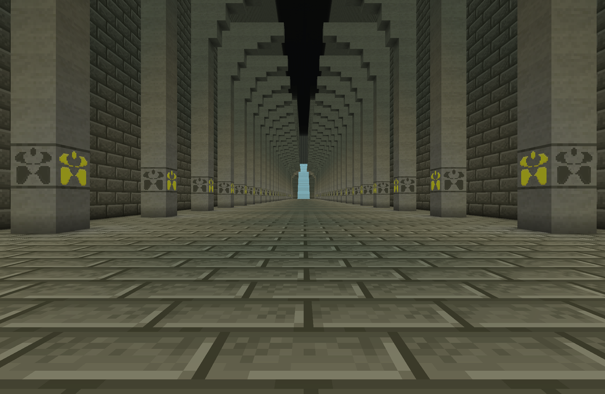 Player starts in this hallway leading to the arena when they first enter the labyrinth.